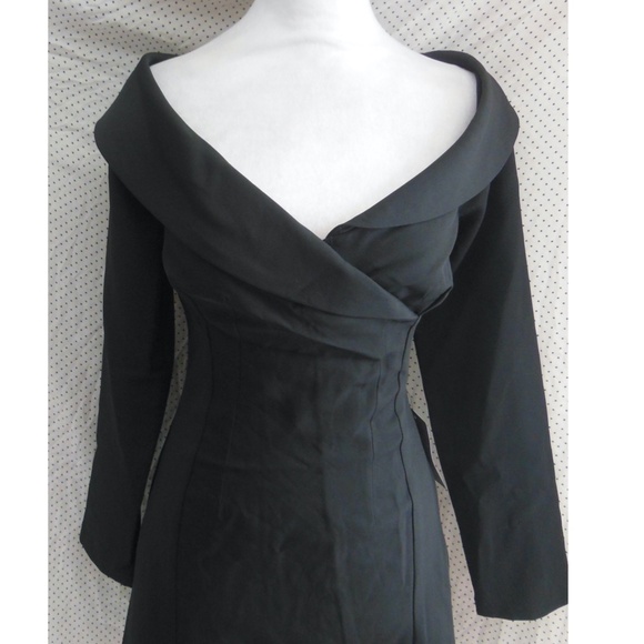 NEW ASTR Label BLACK Off The Shoulder TUXEDO COLLAR Long Sleeve COCKTAIL DRESS S - Picture 5 of 11